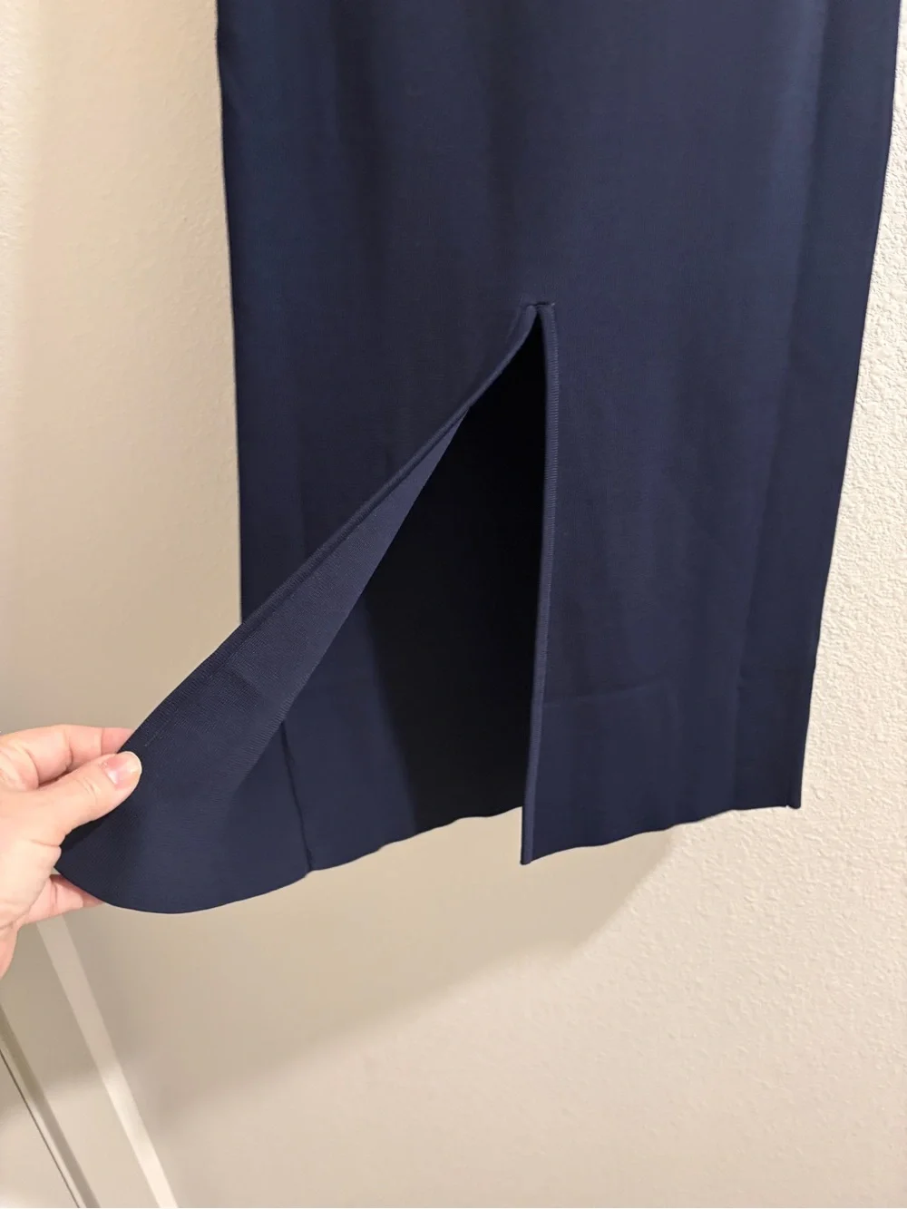 NWOT STAUD  Karina  Navy Knit Midi Skirt XS White Trim Size XS